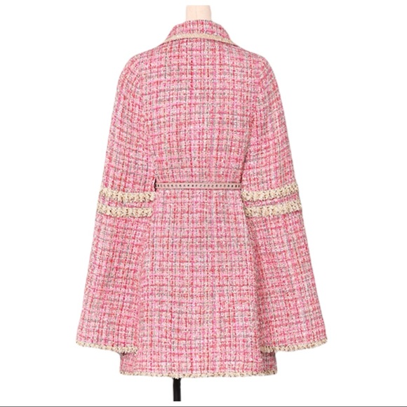 The Kaya Metallic Pink Tweed Belted Jacket Dress - Picture 5 of 12